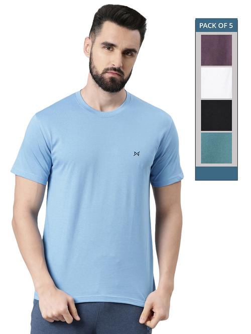 men solid pack of 5 short sleeve t-shirt - 21576395 -  Standard Image - 0