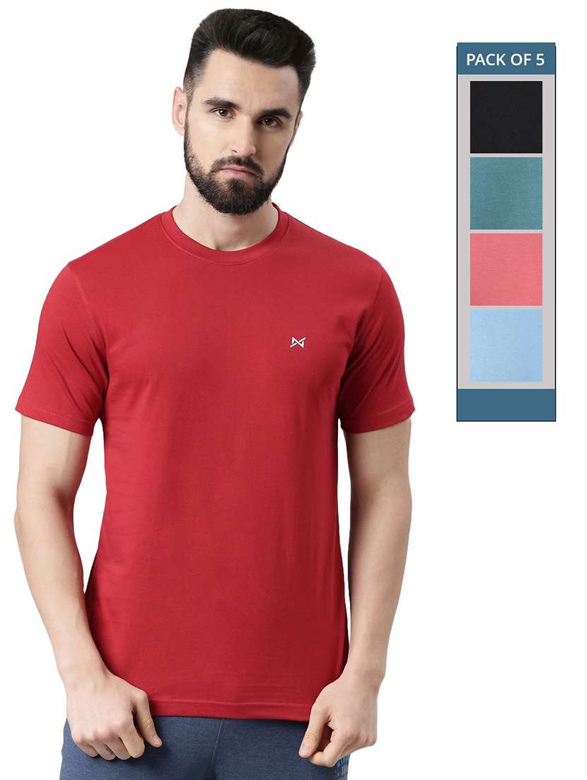 men solid pack of 5 short sleeve t-shirt