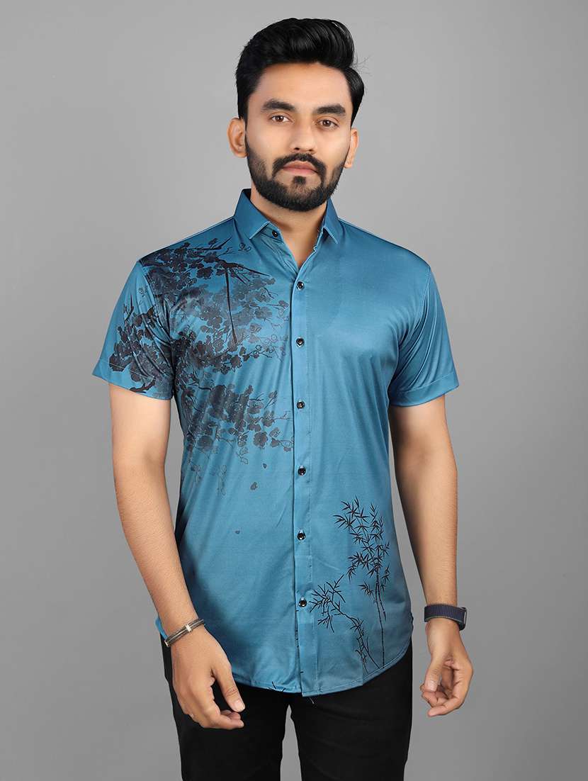 men blue regular fit short sleeve casual shirt - 21577186 - Zoom Image - 0