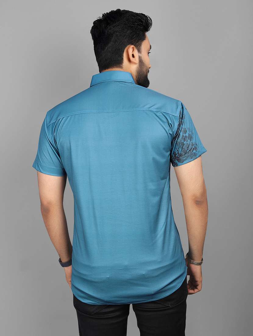 men blue regular fit short sleeve casual shirt - 21577186 - Standard Image - 3