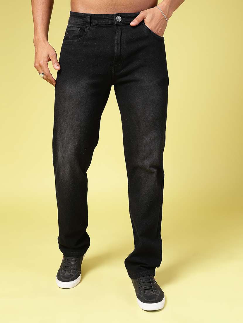 men washed regular fit denim jeans