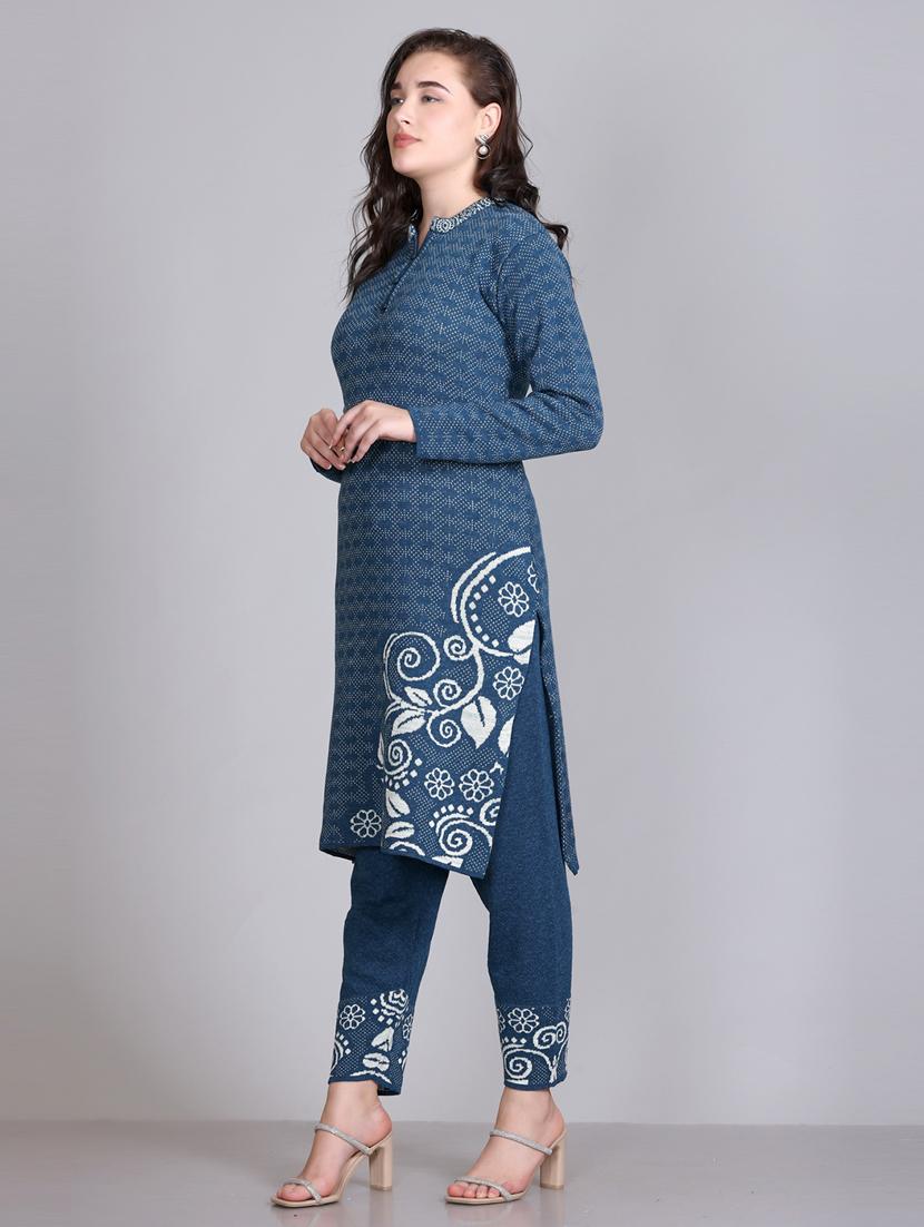 women self design long sleeve woollen suit set - 21577259 - Standard Image - 3