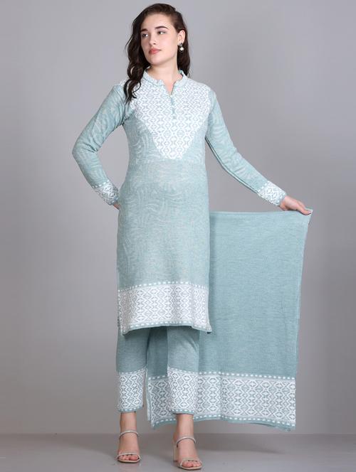 women self design long sleeve wool suit set - 21577261 - Standard Image - 0