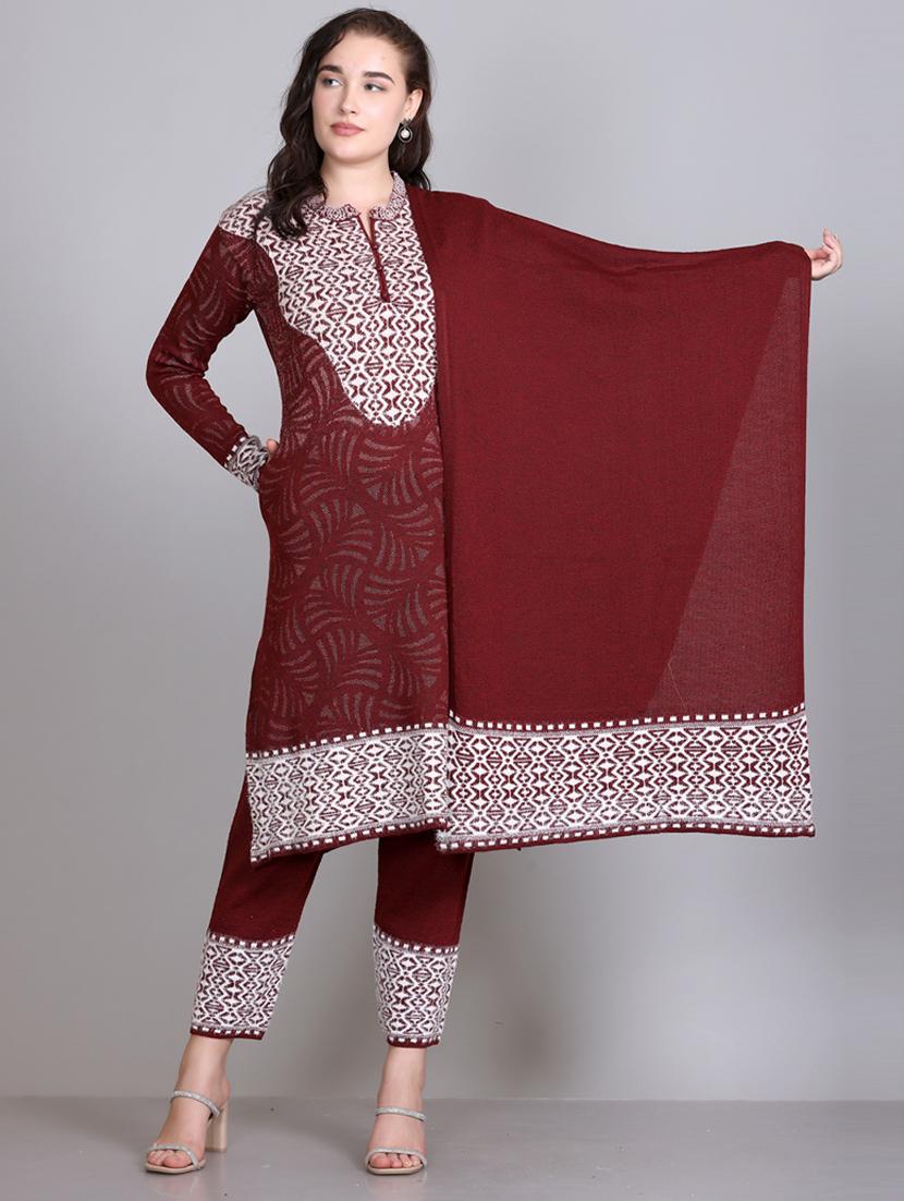 women self design long sleeve wool suit set - 21577262 - Zoom Image - 0