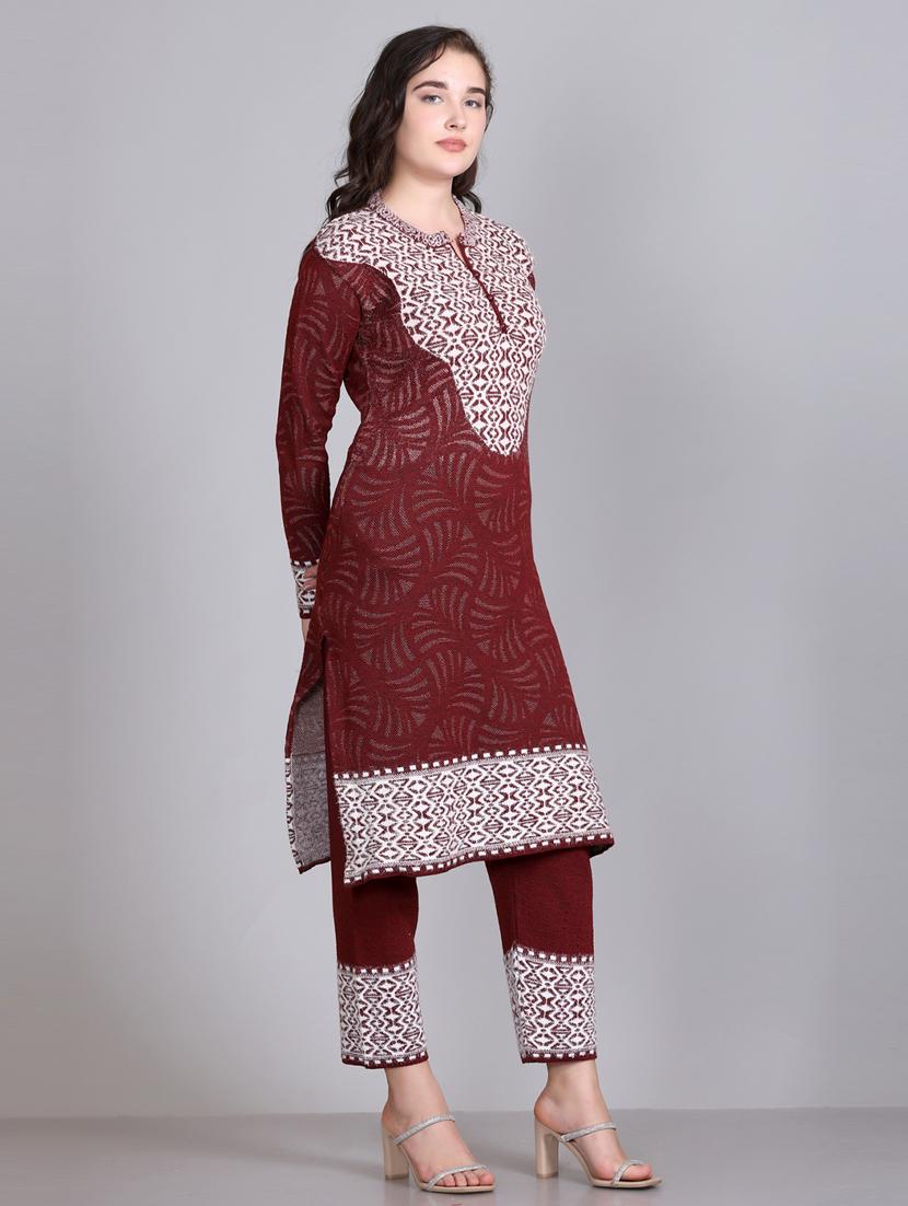 women self design long sleeve wool suit set - 21577262 - Standard Image - 3