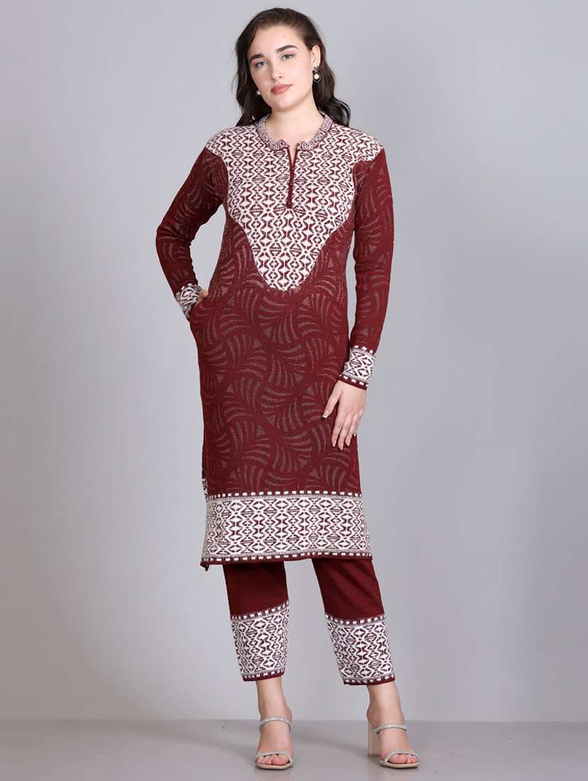 women self design long sleeve wool suit set - 21577262 - Standard Image - 5