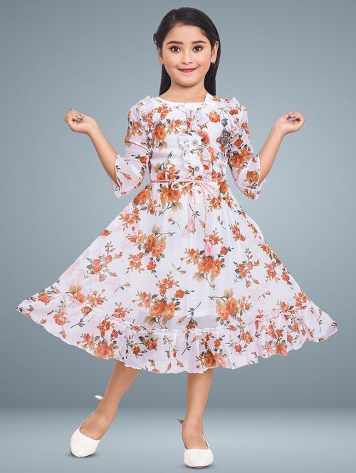 girls floral printed round neck a-line dress - 21577388 -  Standard Image - 0