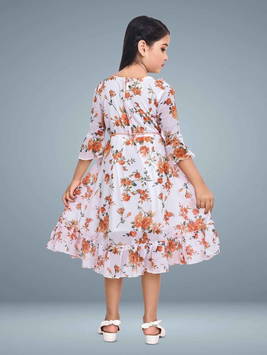 girls floral printed round neck a-line dress - 21577388 - Standard Image - 3