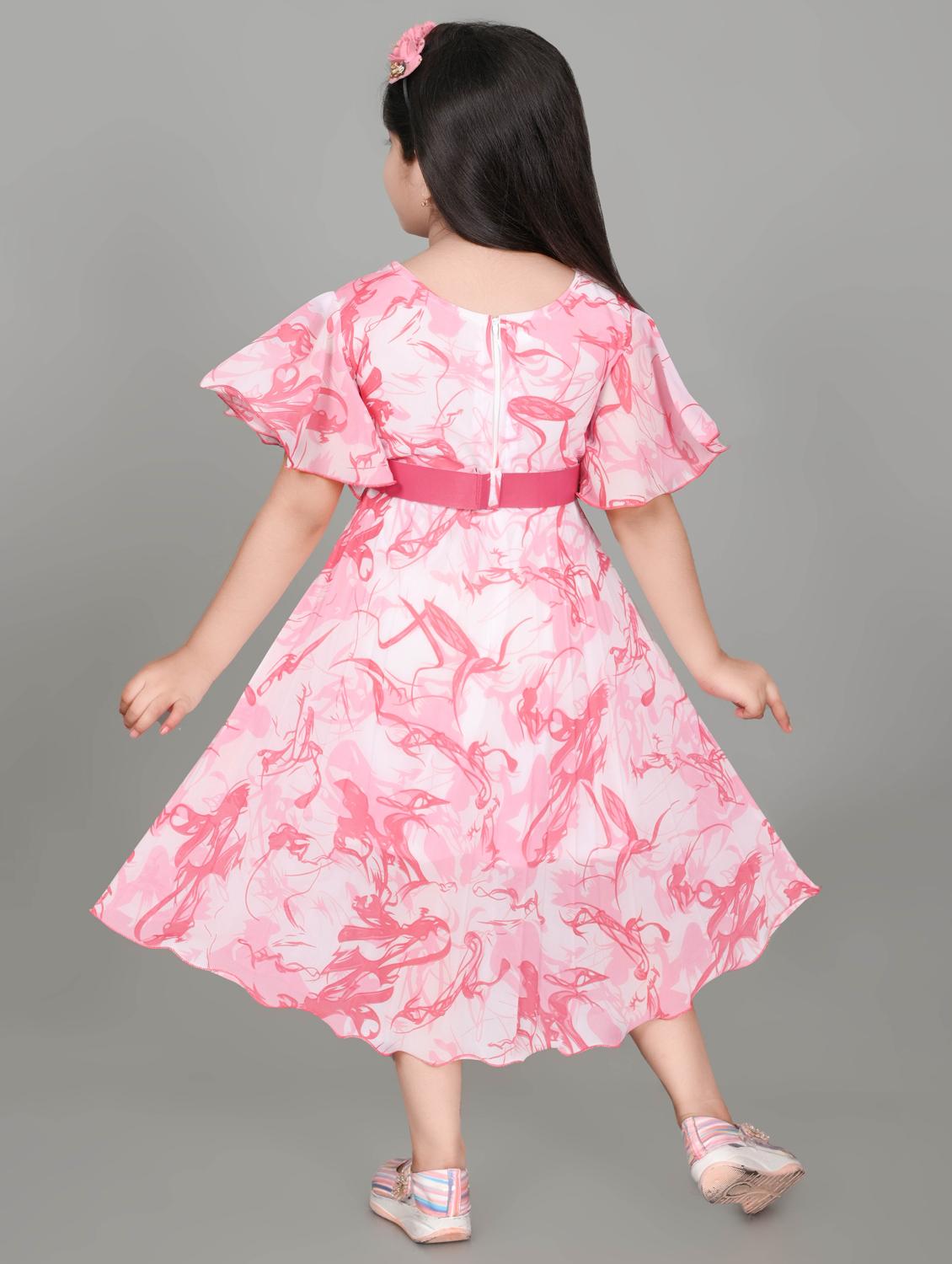 girls printed round neck fit & flare dress - 21577409 - Standard Image - 3
