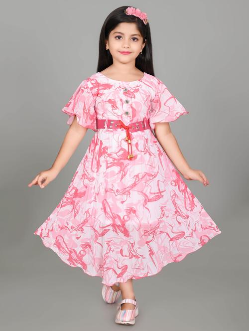 girls printed round neck fit & flare dress - 21577410 -  Standard Image - 0