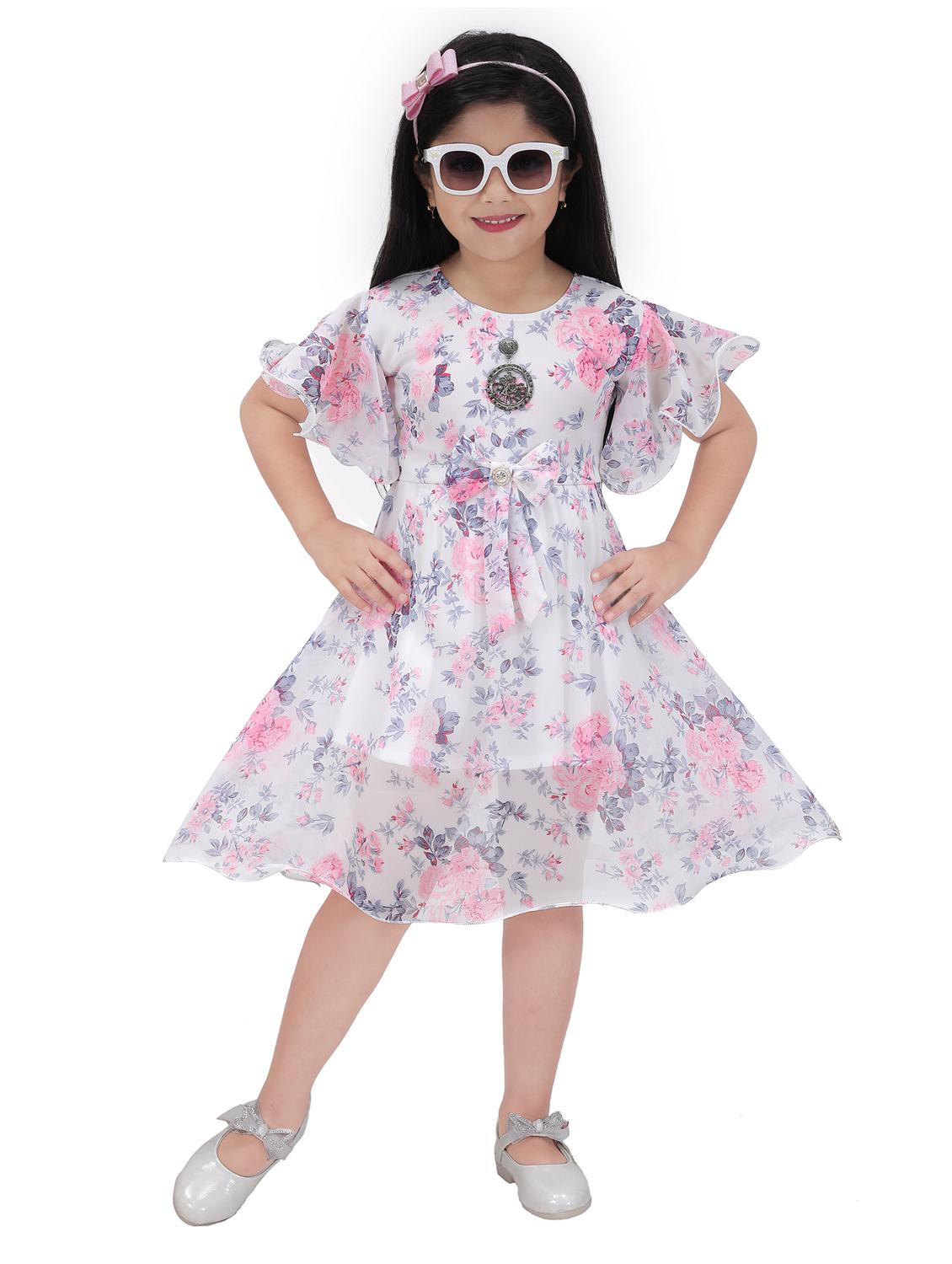 girls floral printed round neck a-line dress - 21577428 -  Zoom Image - 0