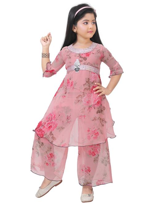 girls floral printed round neck kurta & palazzo set - 21577510 -  Standard Image - 0