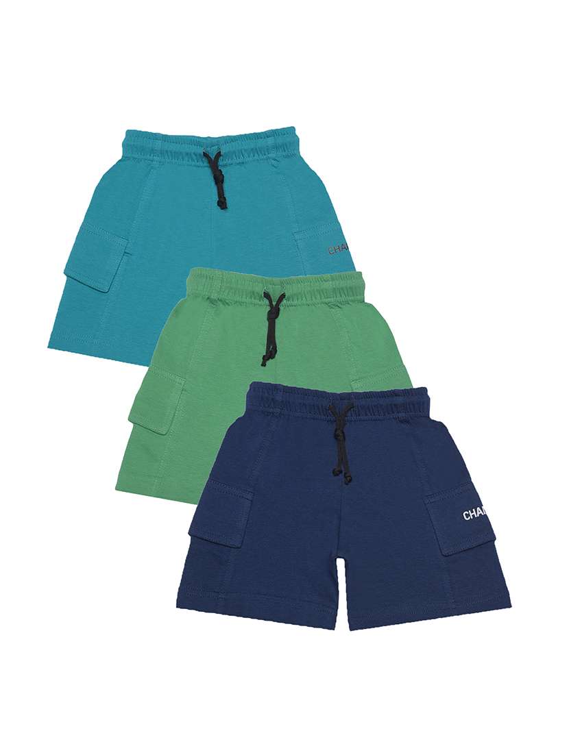boys pack of 3 solid drawstring shorts with double pockets 
