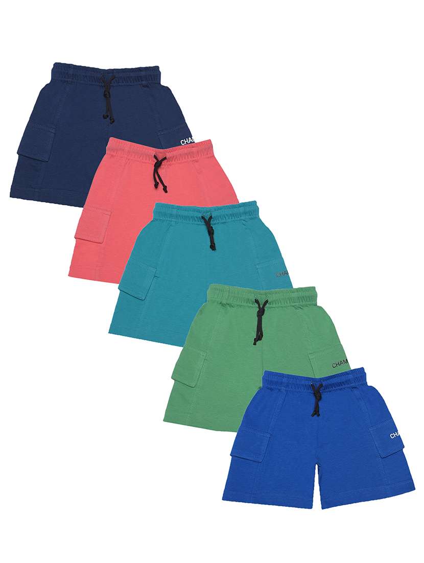 boys pack of 5 solid drawstring shorts with double pockets 