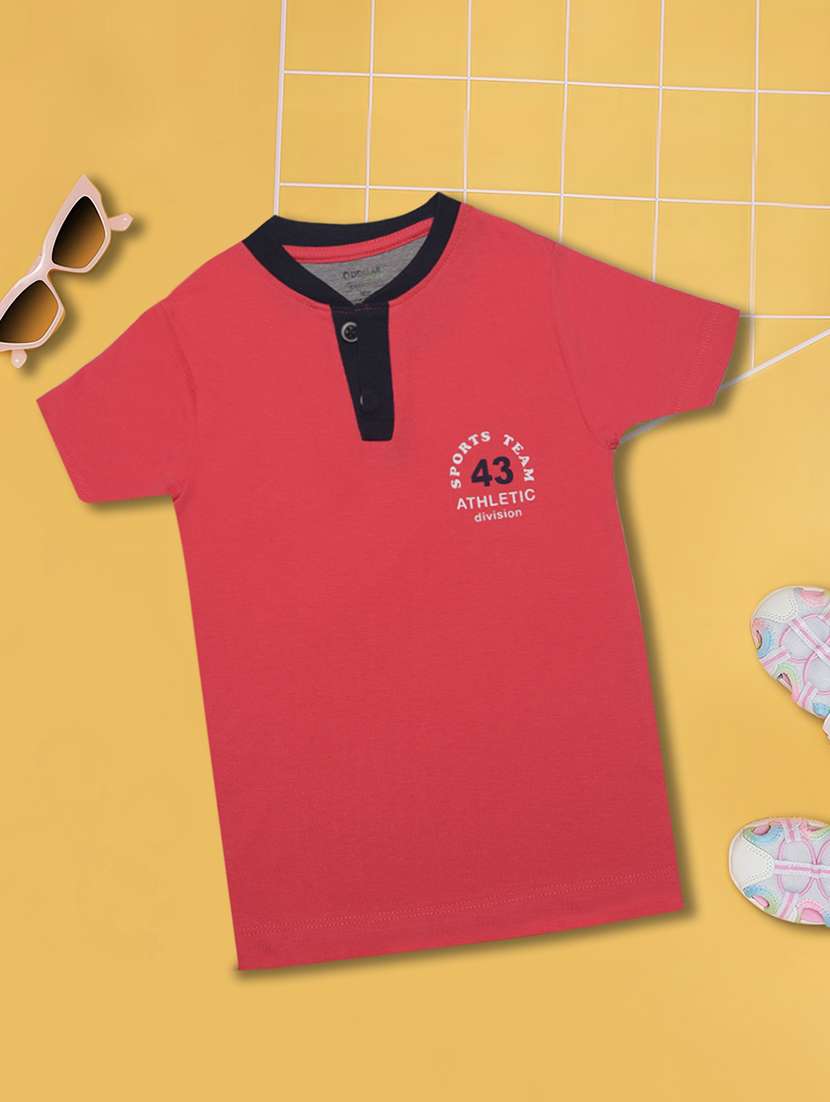 boys placement printed henley neck t-shirt with short sleeves