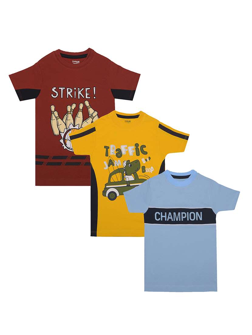 boys pack of 3 printed short sleeves t-shirts