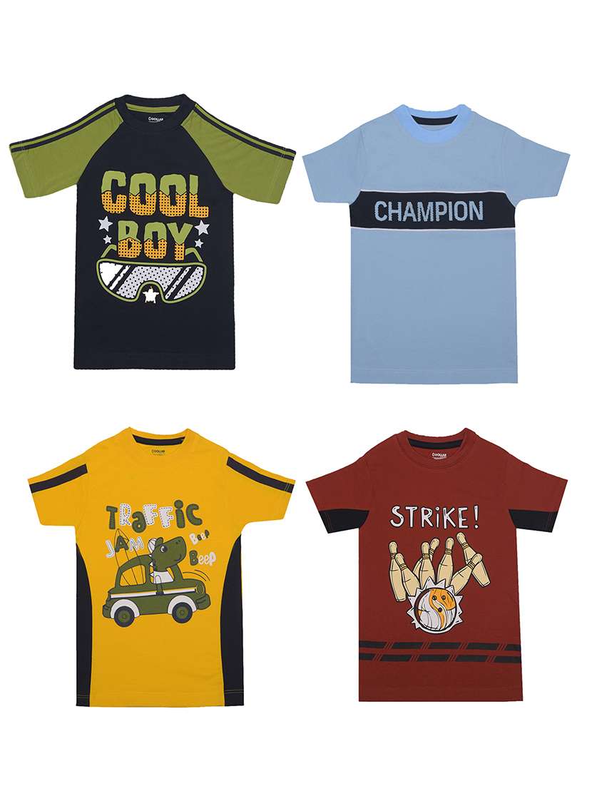 boys pack of 4 printed short sleeves t-shirts