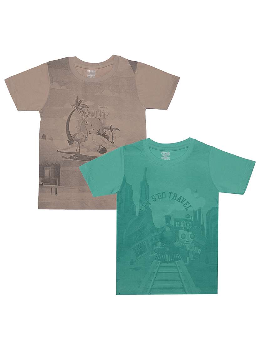 boys pack of 2 graphic printed round neck t-shirt