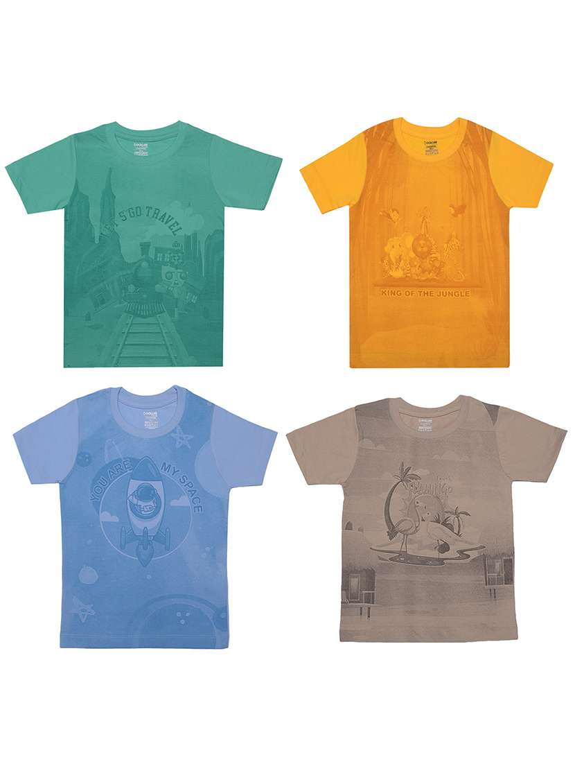 boys pack of 4 graphic printed round neck t-shirt