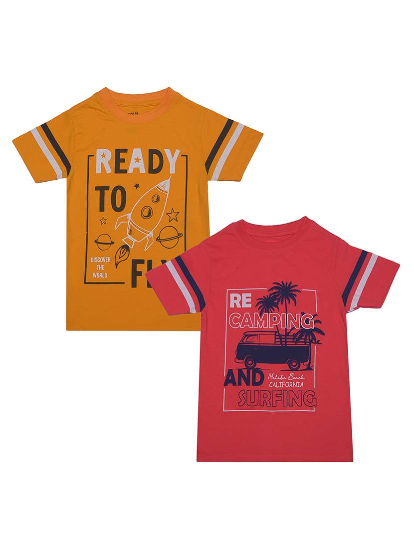 boys pack of 2 round neck printed t-shirt
