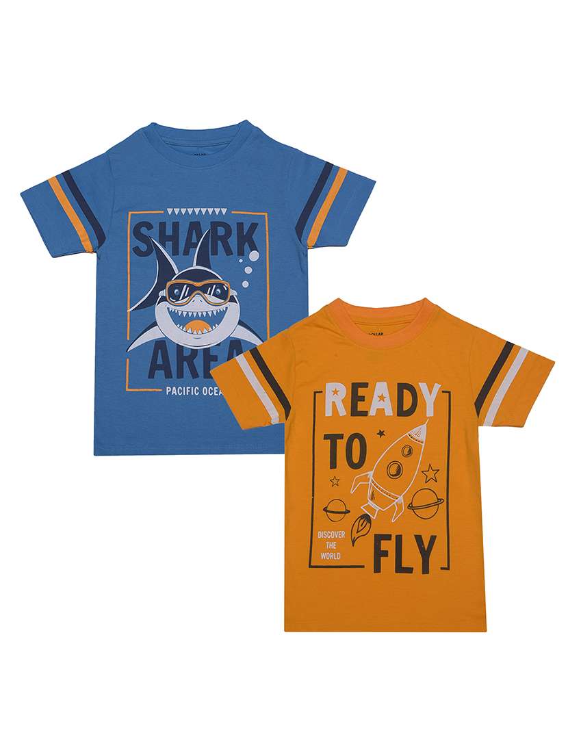 boys pack of 2 round neck printed t-shirt