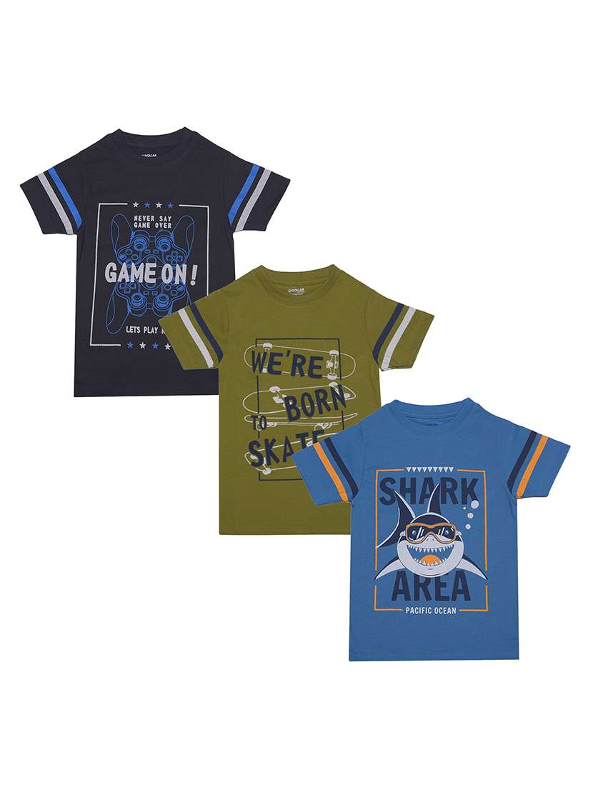 boys pack of 3 round neck printed t-shirt