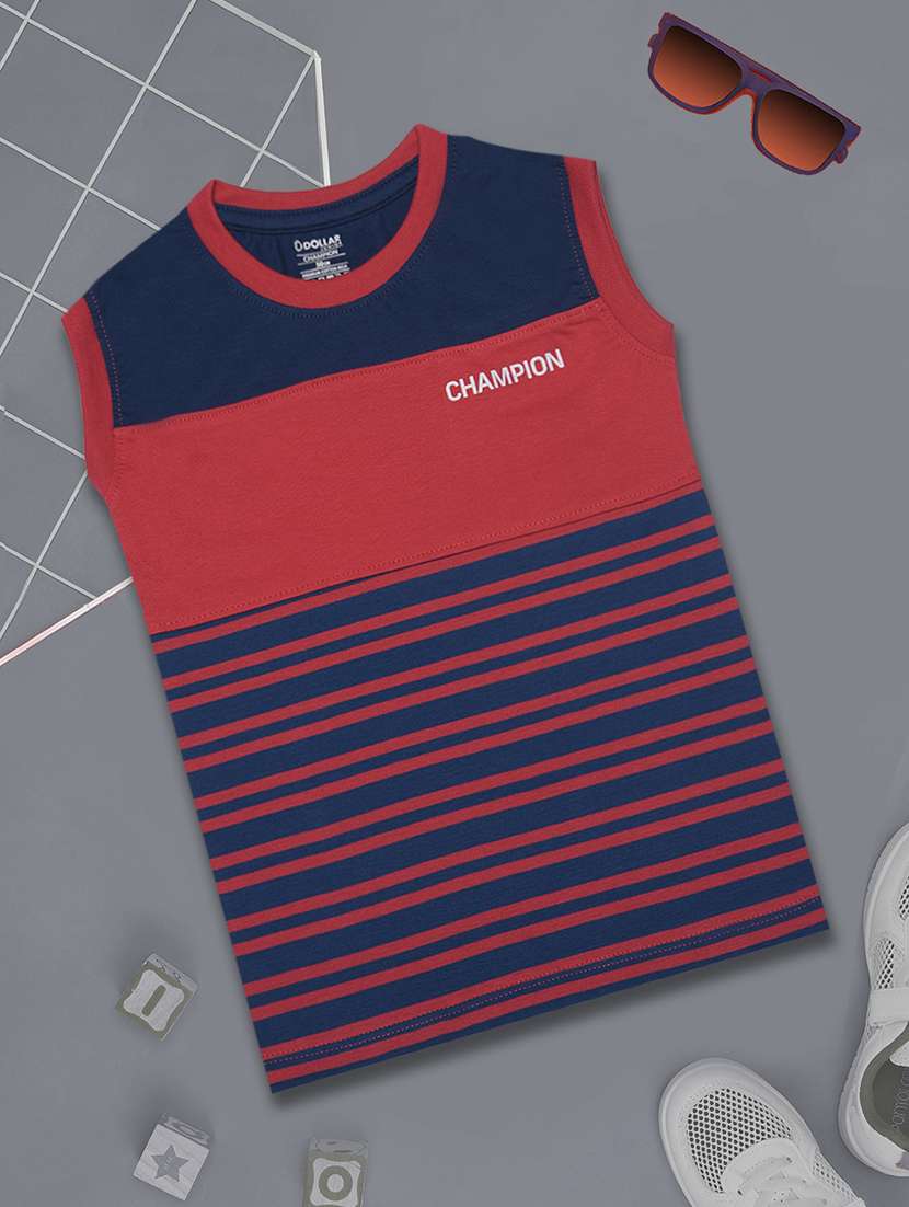 boys round neck striped sleeveless t-shirt
