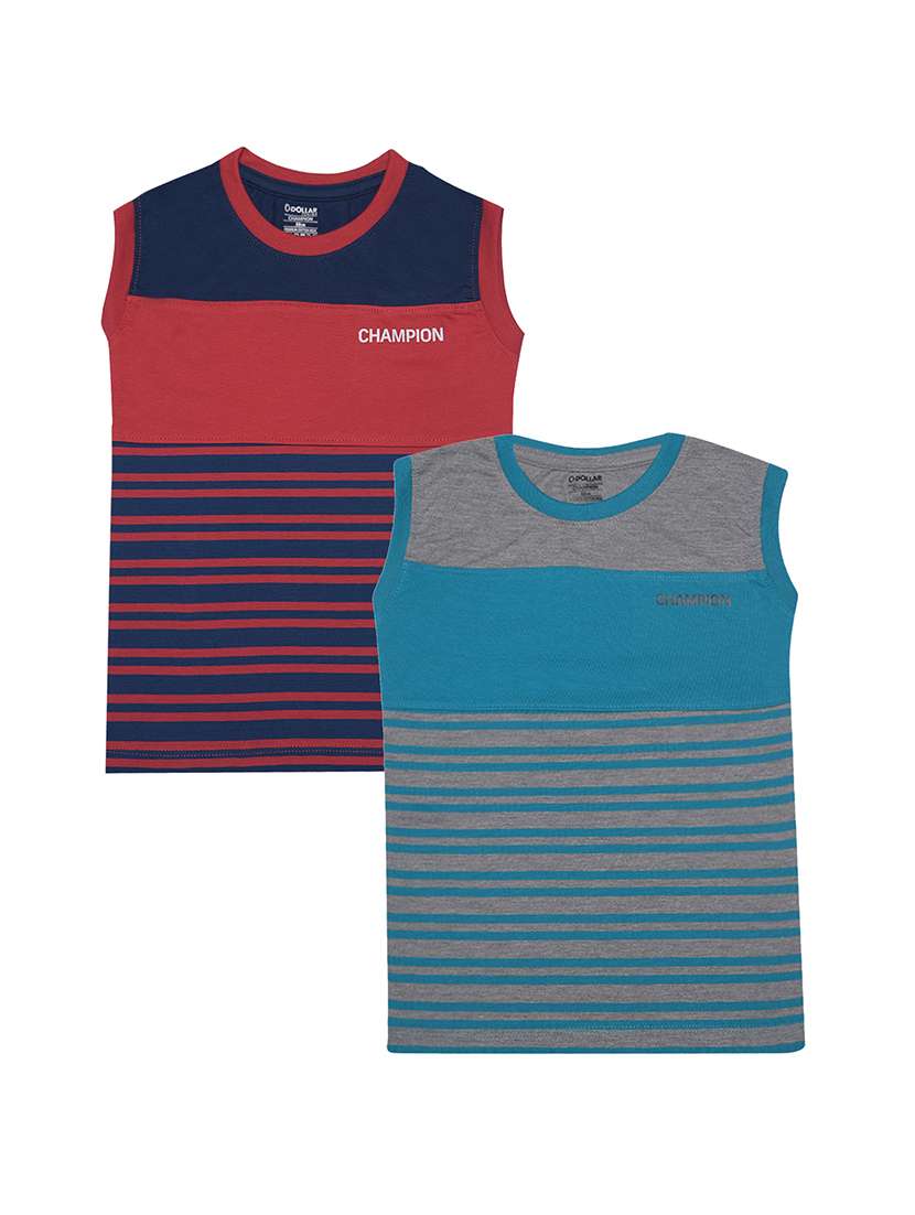 boys pack of 2 striped sleeveless t-shirt