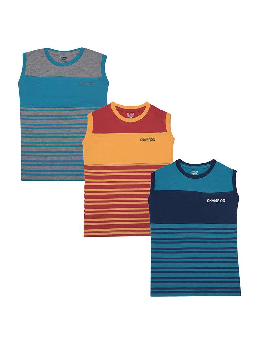 boys pack of 3 striped sleeveless t-shirt