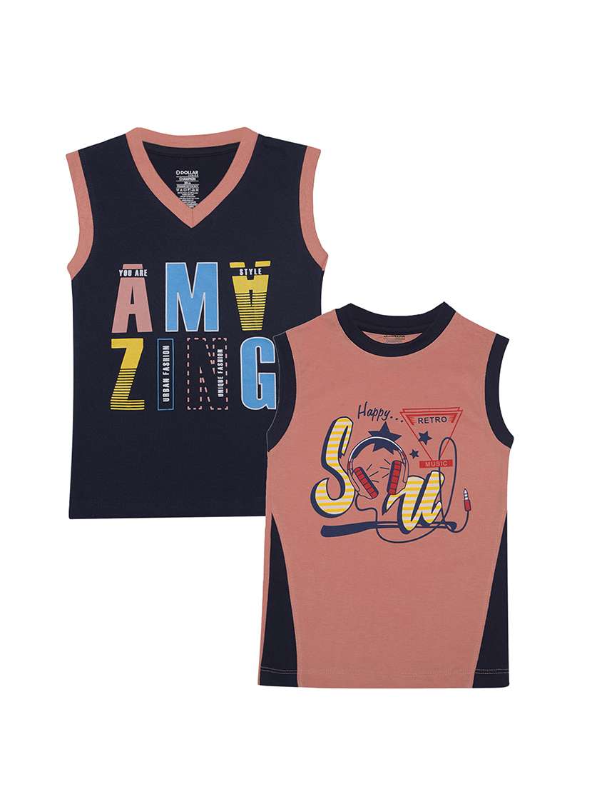 boy pack of 2  printed sleeveless t-shirt