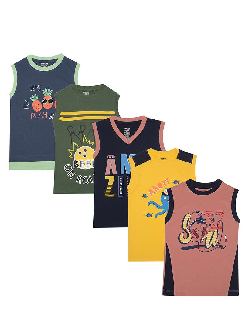 boy pack of 4 printed sleeveless t-shirt