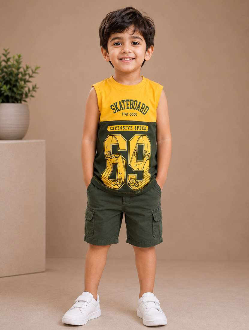 boy printed round neck sleeveless t-shirt