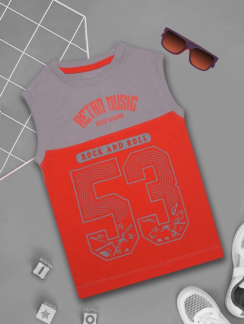 boy printed round neck sleeveless t-shirt - 21577937 -  Standard Image - 0