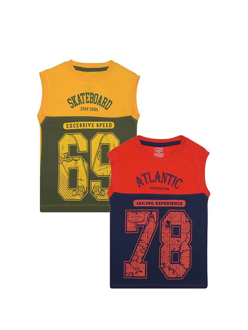 boy pack of 2  printed sleeveless t-shirt