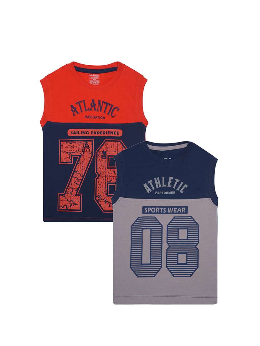 boy pack of 2  printed sleeveless t-shirt
