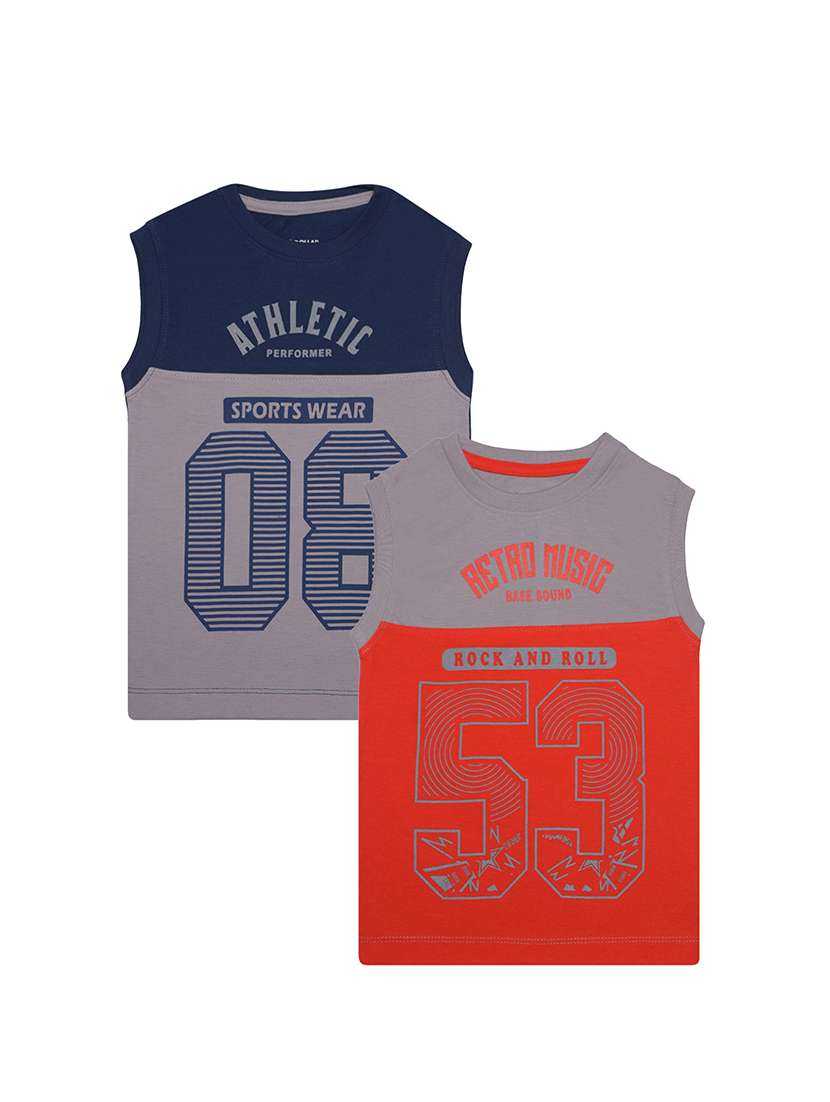 boy pack of 2  printed sleeveless t-shirt