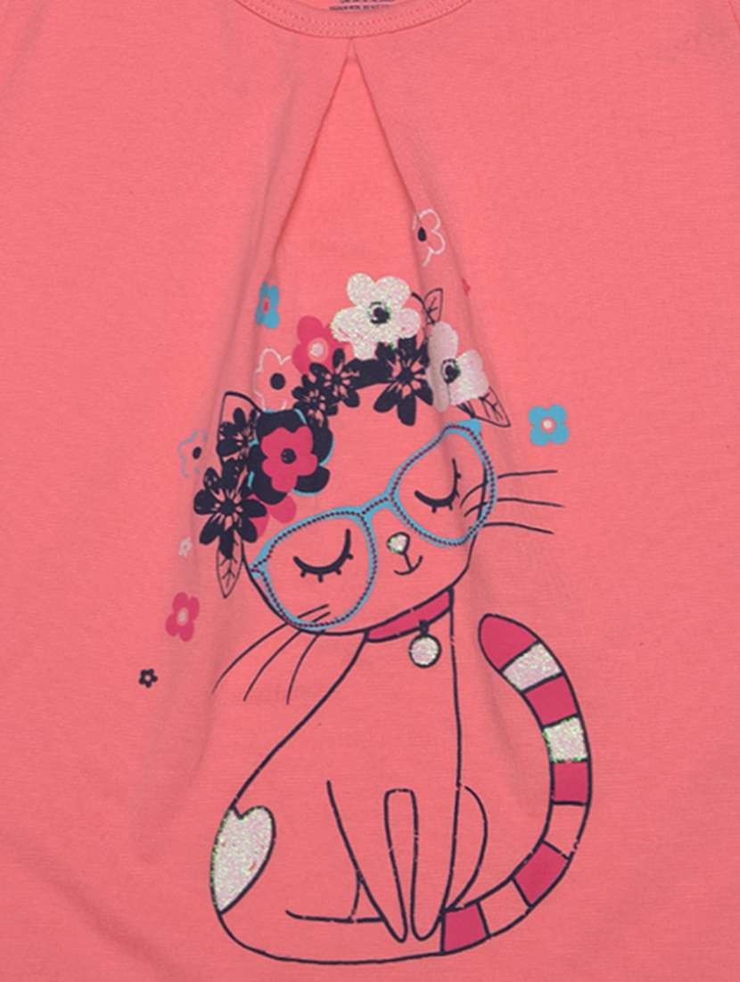 girls front print round neck t-shirt - 21577968 - Standard Image - 3