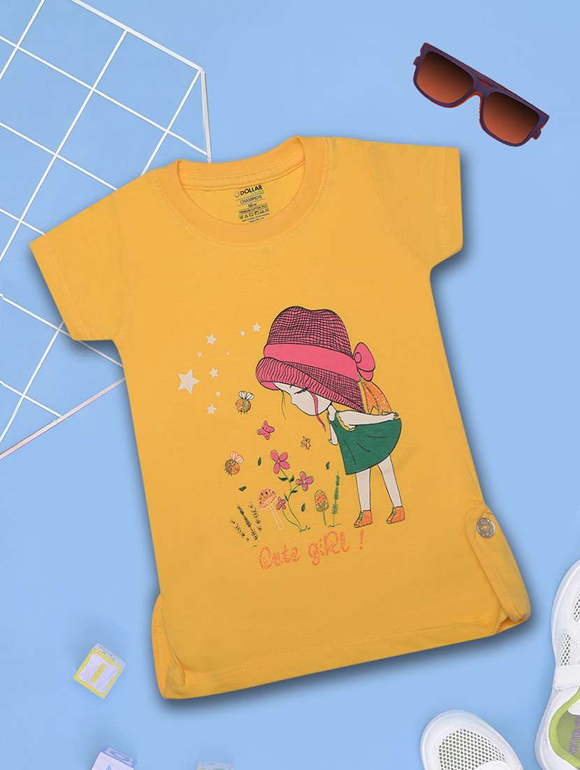 girls front print round neck t-shirt