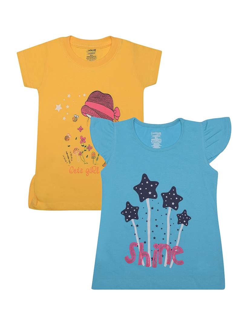 girls pack of 2 front print round neck t-shirt