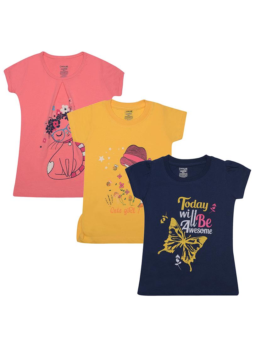 girls pack of 3 front print round neck t-shirt - 21577975 - Zoom Image - 0