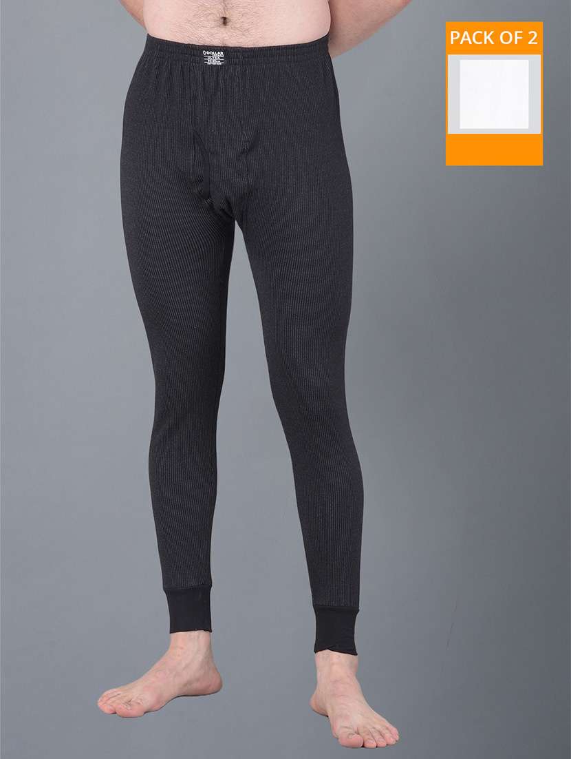 men pack of 2 solid full length thermal bottom