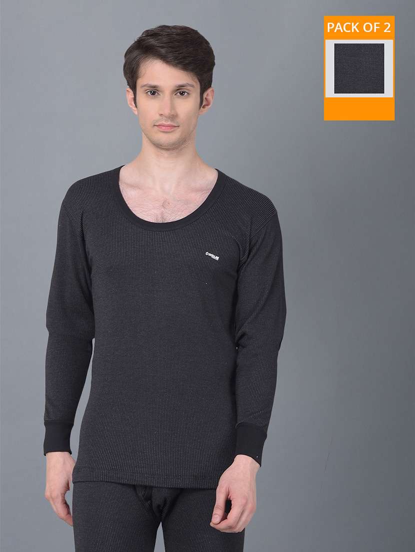 men pack of 2 solid scoop neck full sleeve thermal top