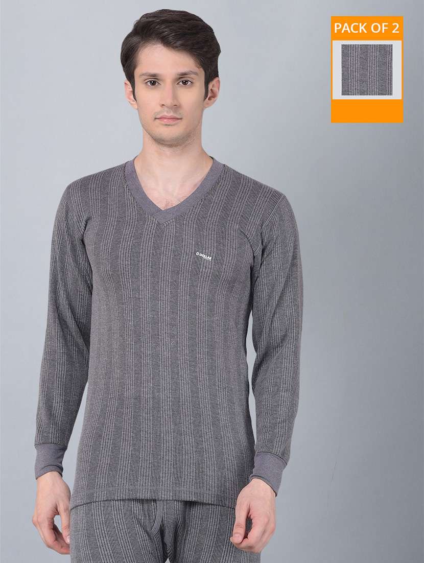 men pack of 2 solid v neck full sleeve thermal top