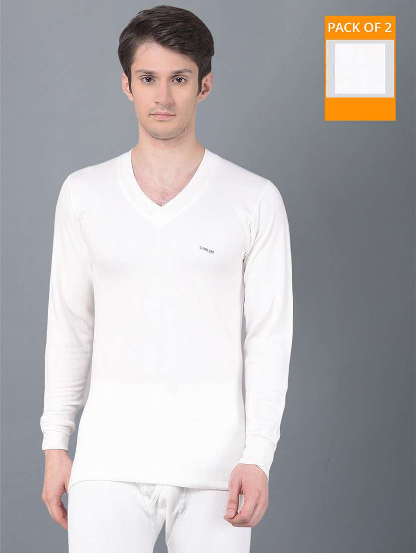 men pack of 2 solid v neck full sleeve thermal top