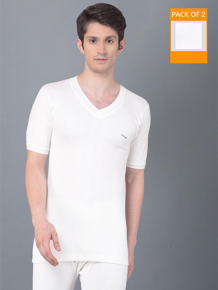 men pack of 2 solid v neck half sleeve thermal top