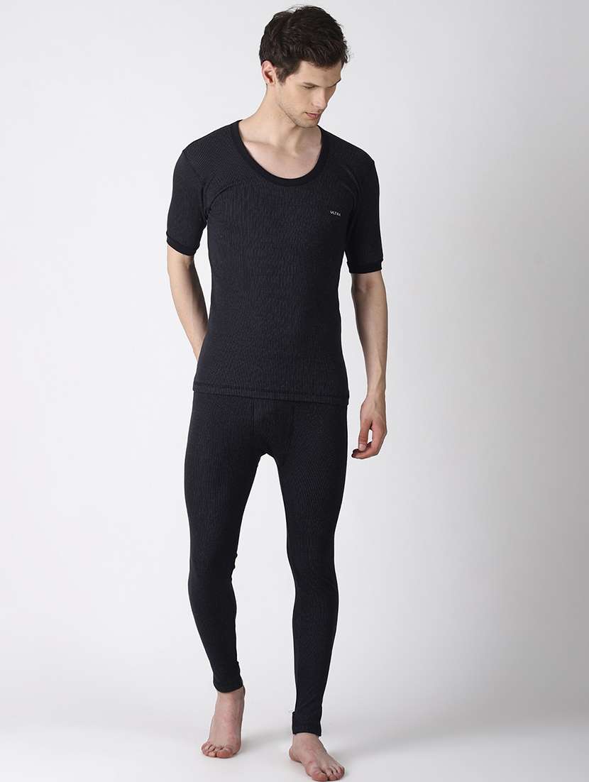 men solid short sleeve thermal set