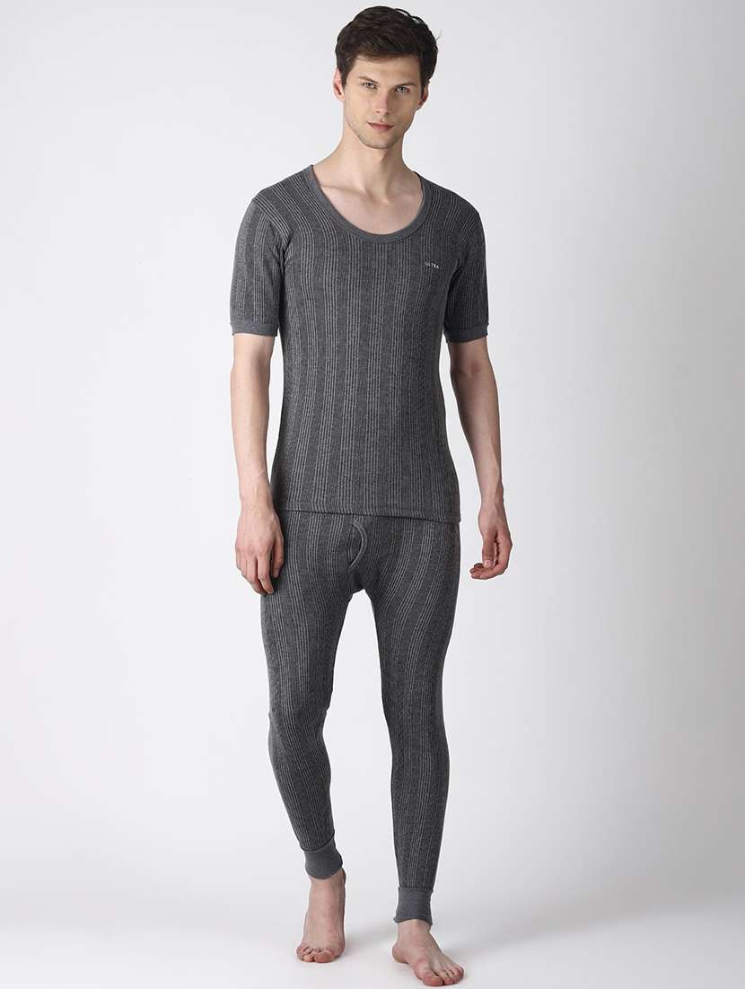 men solid short sleeve thermal set