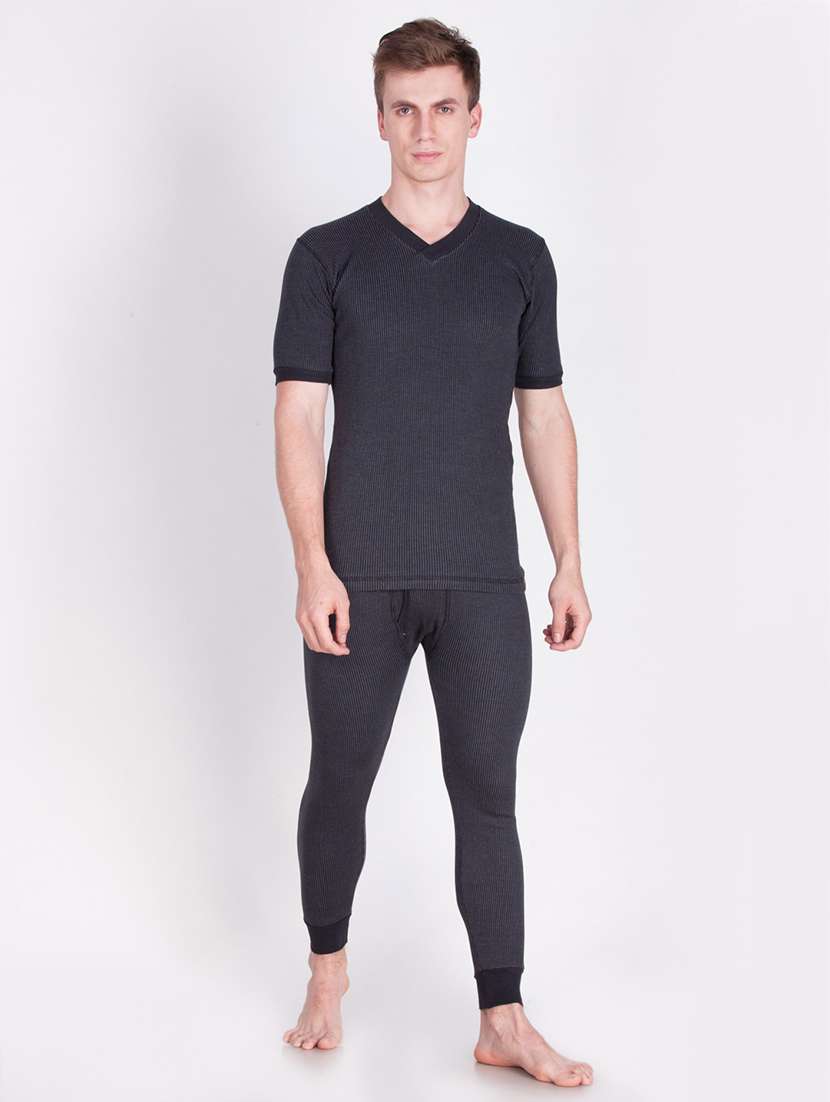 men solid short sleeve thermal set