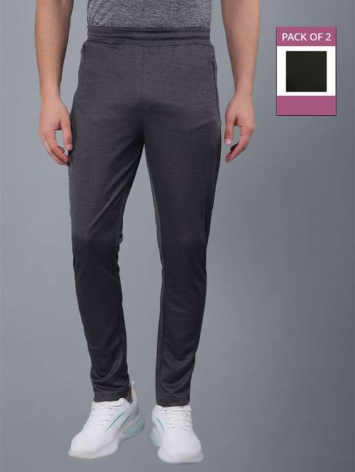 men pack of 2 regular fit solid full length track pants - 21578184 -  Standard Image - 0