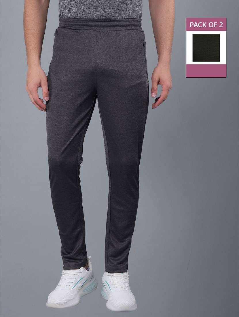men pack of 2 regular fit solid full length track pants
